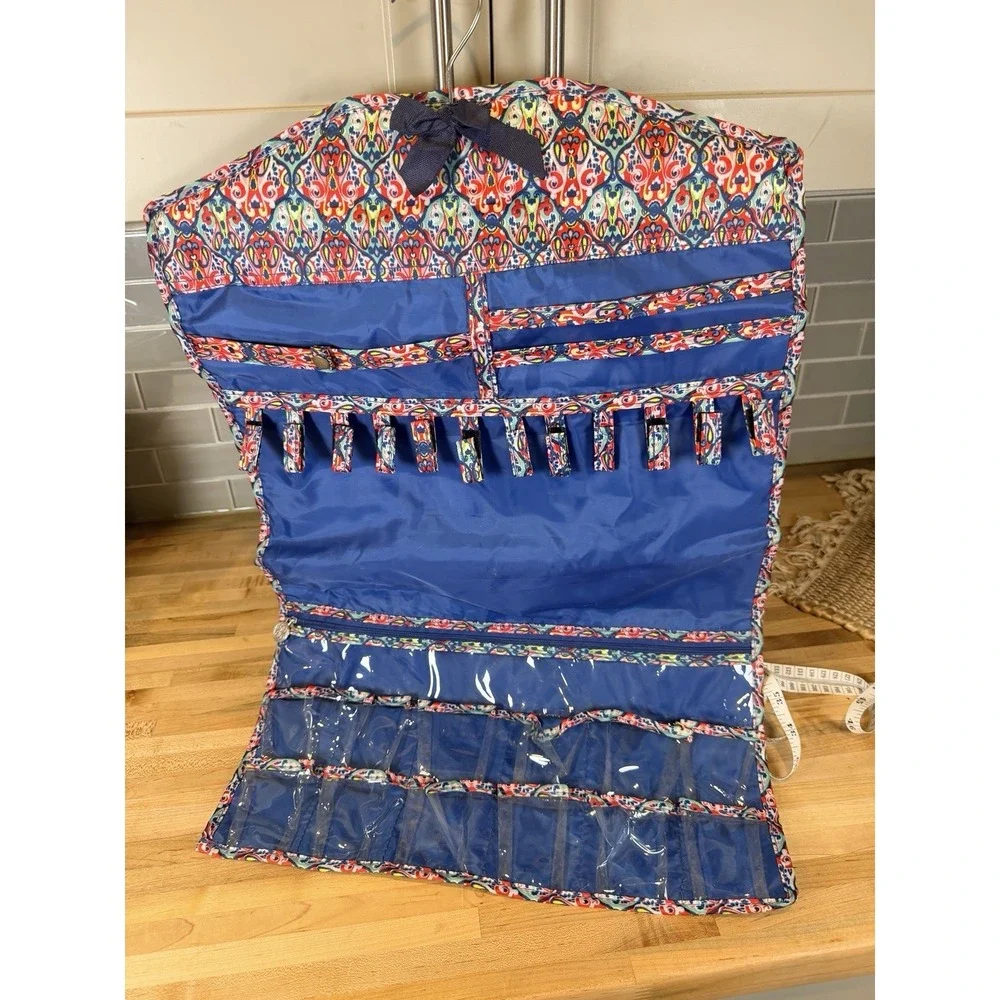 Vera Bradley Hanging Jewelry Organizer Travel Case Paisley Print Blue Quilted